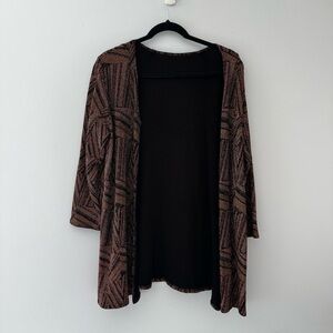 Metallic Geometric shimmer Cardigan-Black Bronze Pink Open Front Holiday Jacket